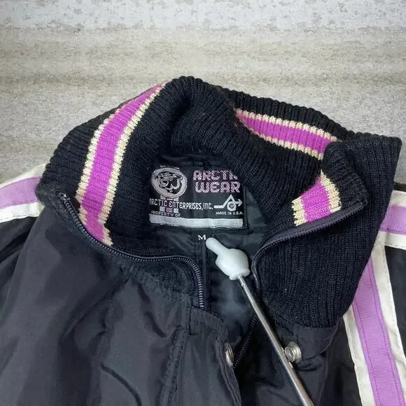 Vintage 90s Arctic Cat Snow Suit Coveralls Mens M Baggy Black Purple Nylon - Picture 3 of 6